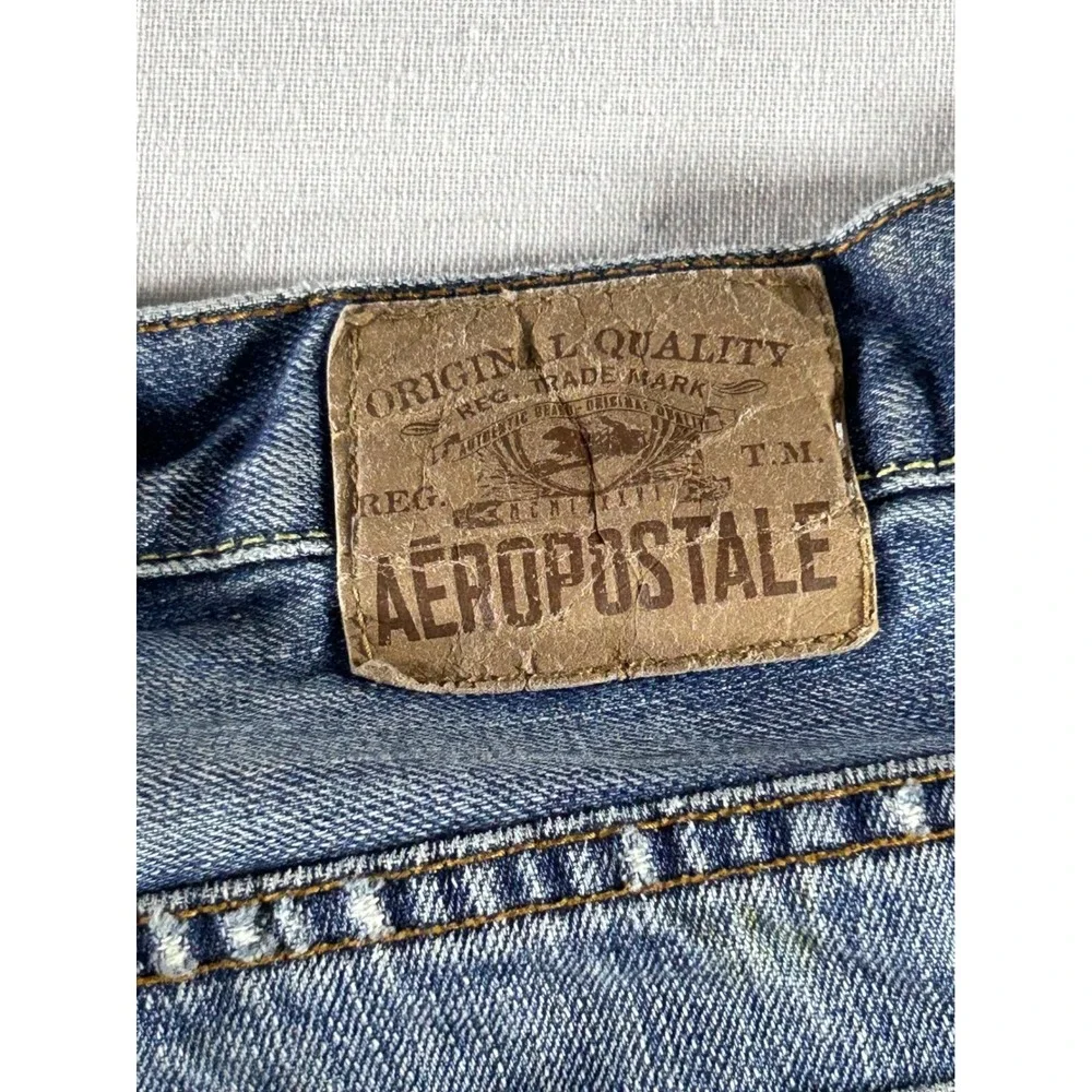 Aeropostale Mens Distressed Straight Leg Jeans‎ Blue Medium Wash Denim 33x27